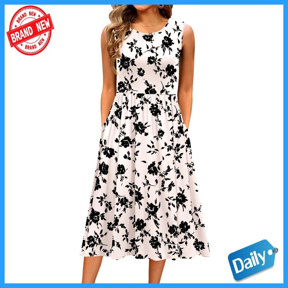 Floral Sleeveless Midi Dress with Pockets A-Line Casual Loose Fit Summer